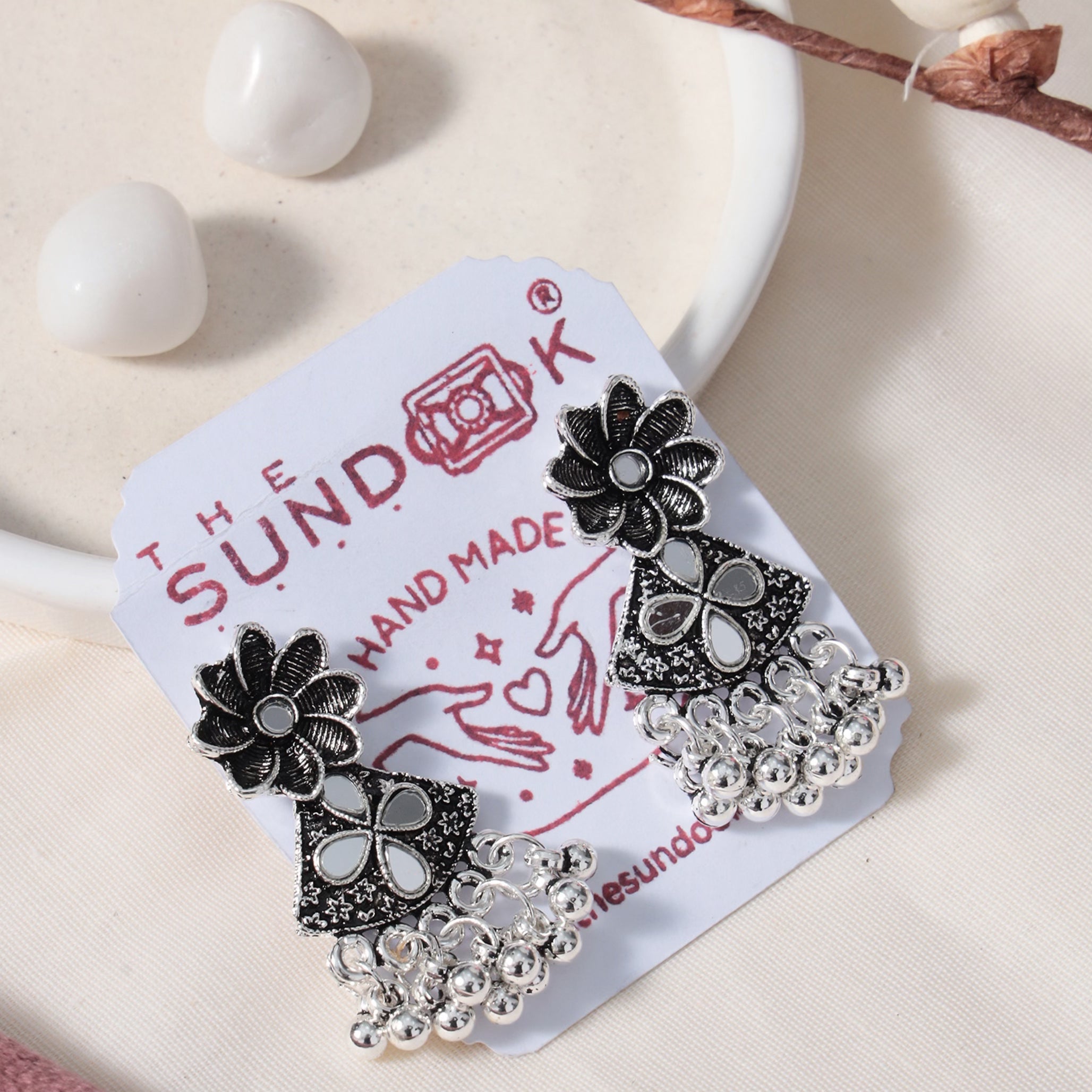 Veda Silver Oxidized Long Necklace Set