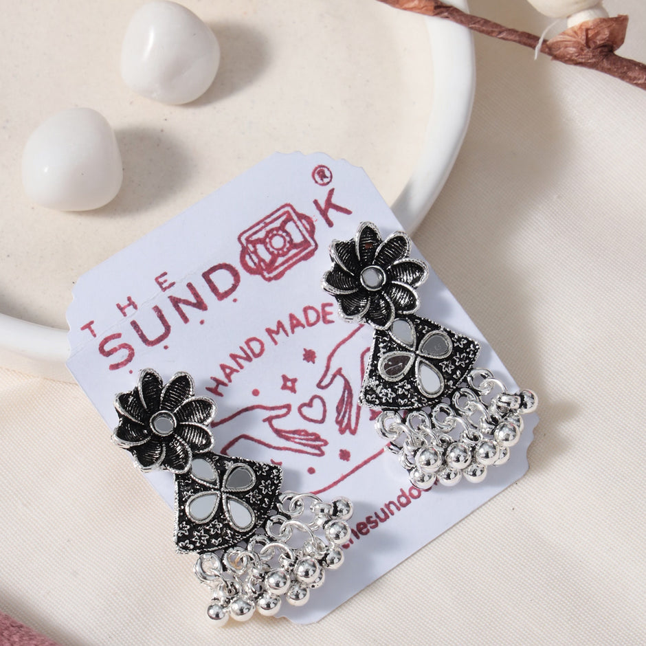 Veda Silver Oxidized Long Necklace Set