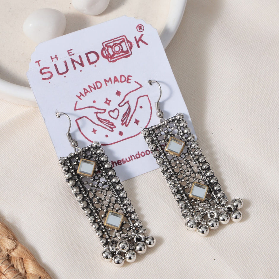 Navya Silver Oxidized Long Necklace Set