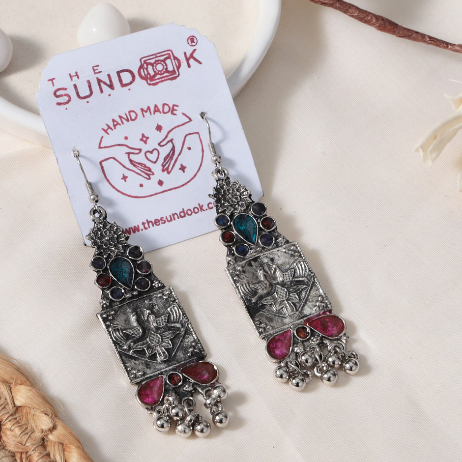 Akansha Kundan Silver Oxidized Necklace Set - Multicolour