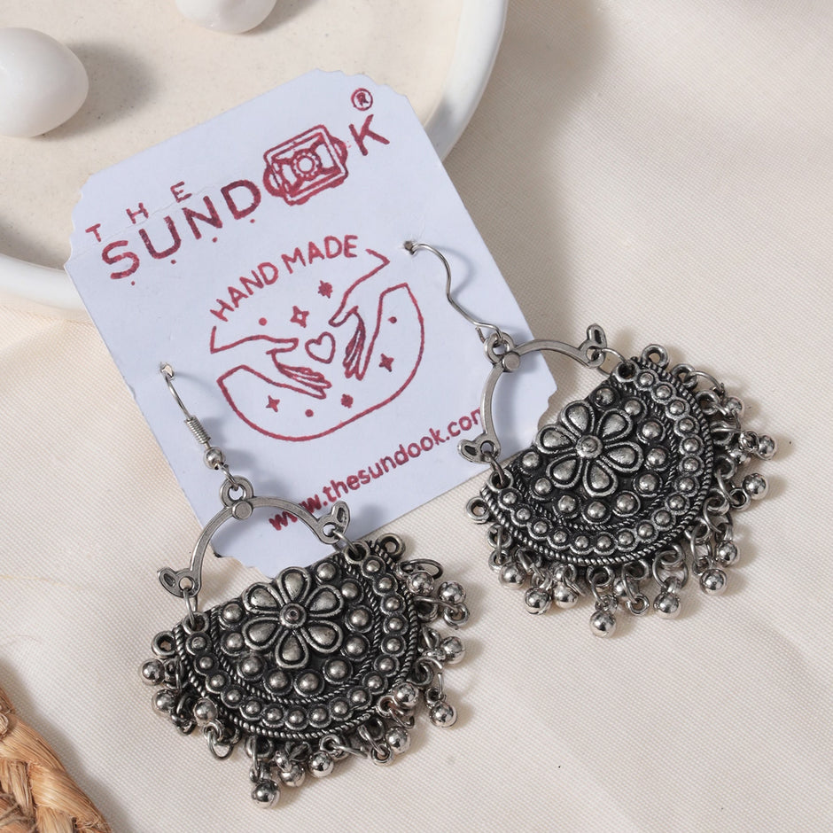 Kavya Silver Oxidized Long Necklace Set