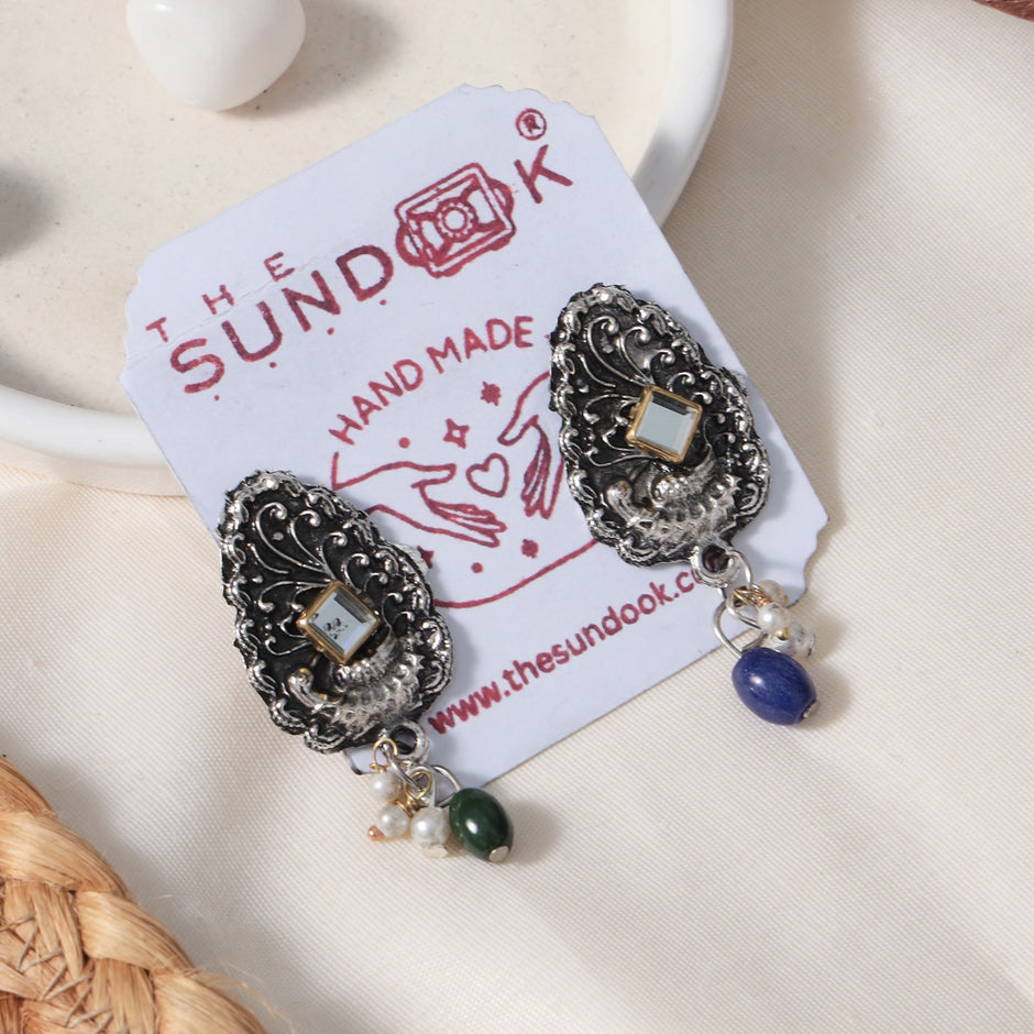Siya Multicolour Siver Oxidized Choker Necklace Set