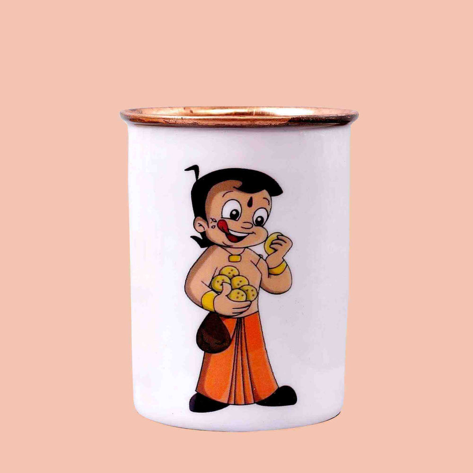 Playful Chhota Bheem Copper Bottle & Tumblers' Set