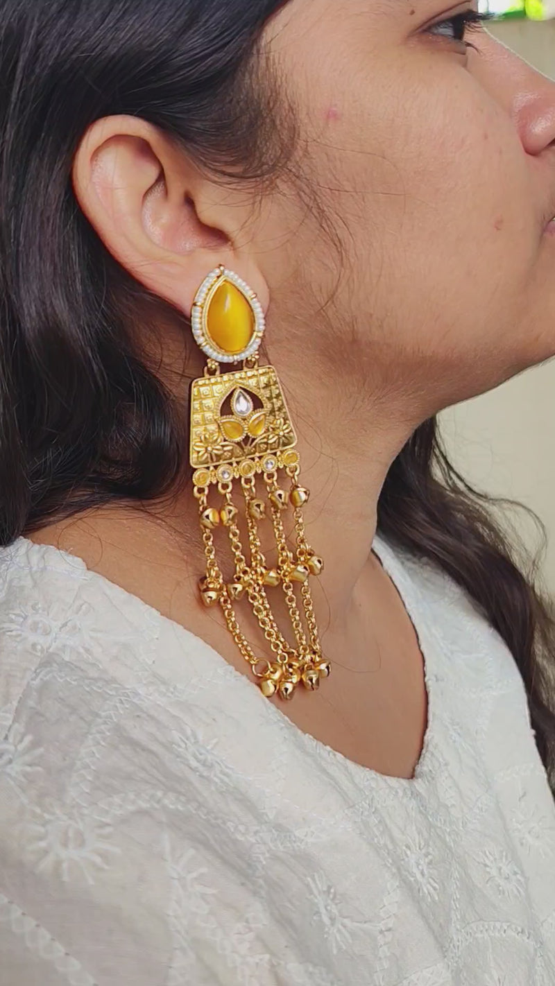 Aarna Kashmiri Gold Plated Earrings - Yellow