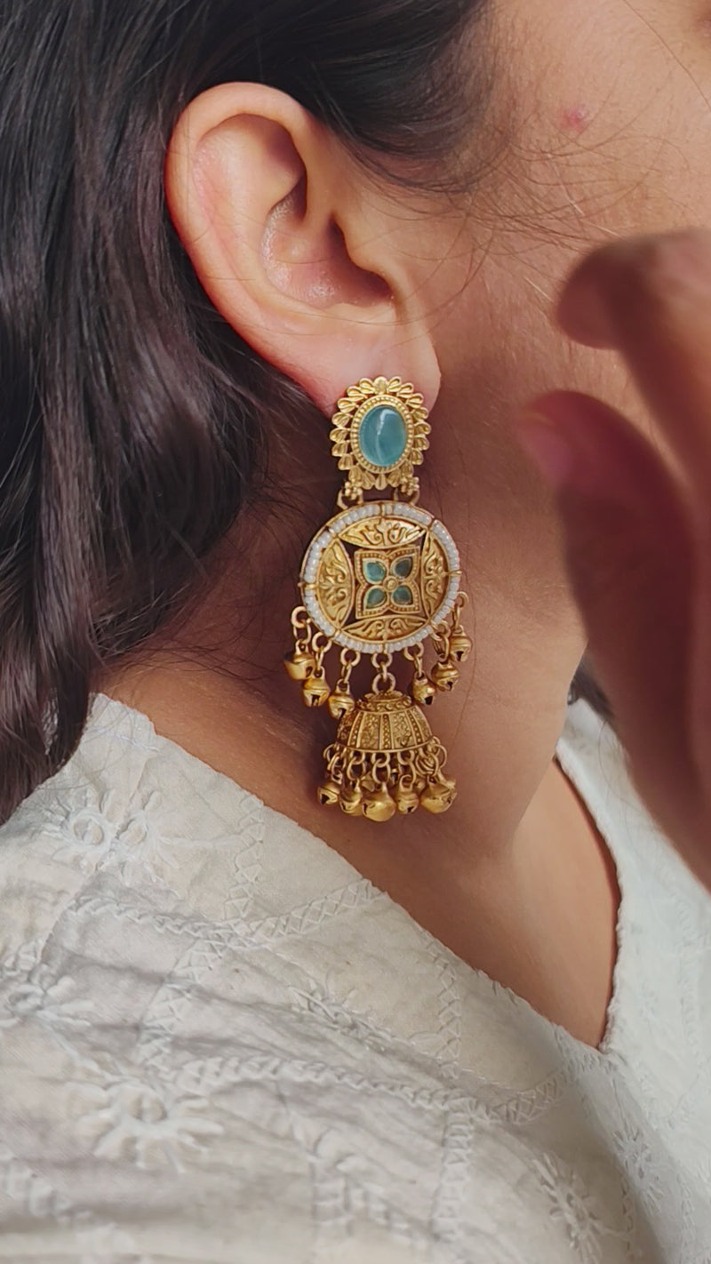 Amrita Kashmiri Chandbali Earrings - Sea Blue
