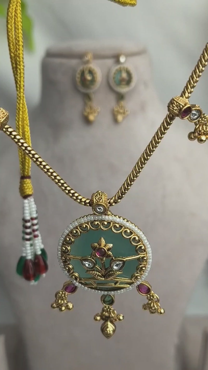 Yamini Ethnic Gold Plated Chain Long Necklace Set