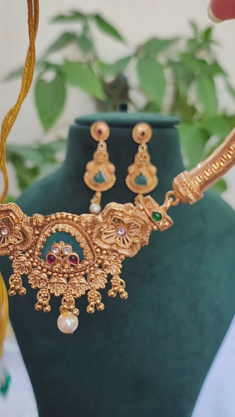 Ridhima Handcrafted Antique Gold Necklace Set