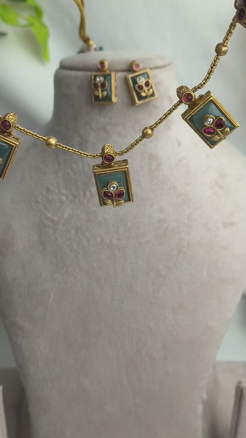 Edha Antique Gold Plated Heritage Necklace Set
