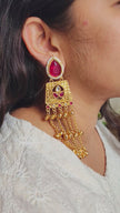 Aarna Kashmiri Gold Plated Earrings - Red