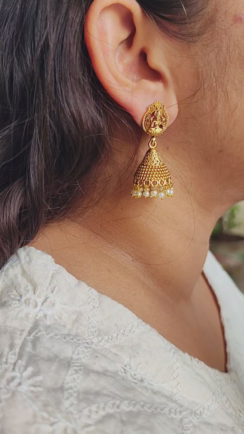 Dhriti Traditional Temple Jewellery Goddess Lakshmi Jhumka Earrings
