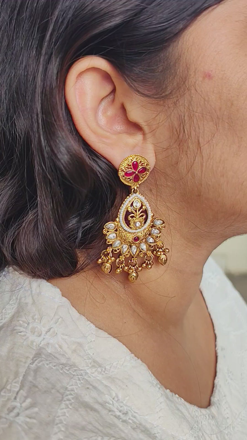 Anjali Gold Plated Heritage Earrings - Maroon