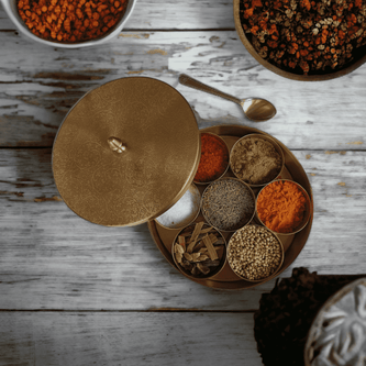 Pure Brass Engraved Spice Box (Masala Daani)