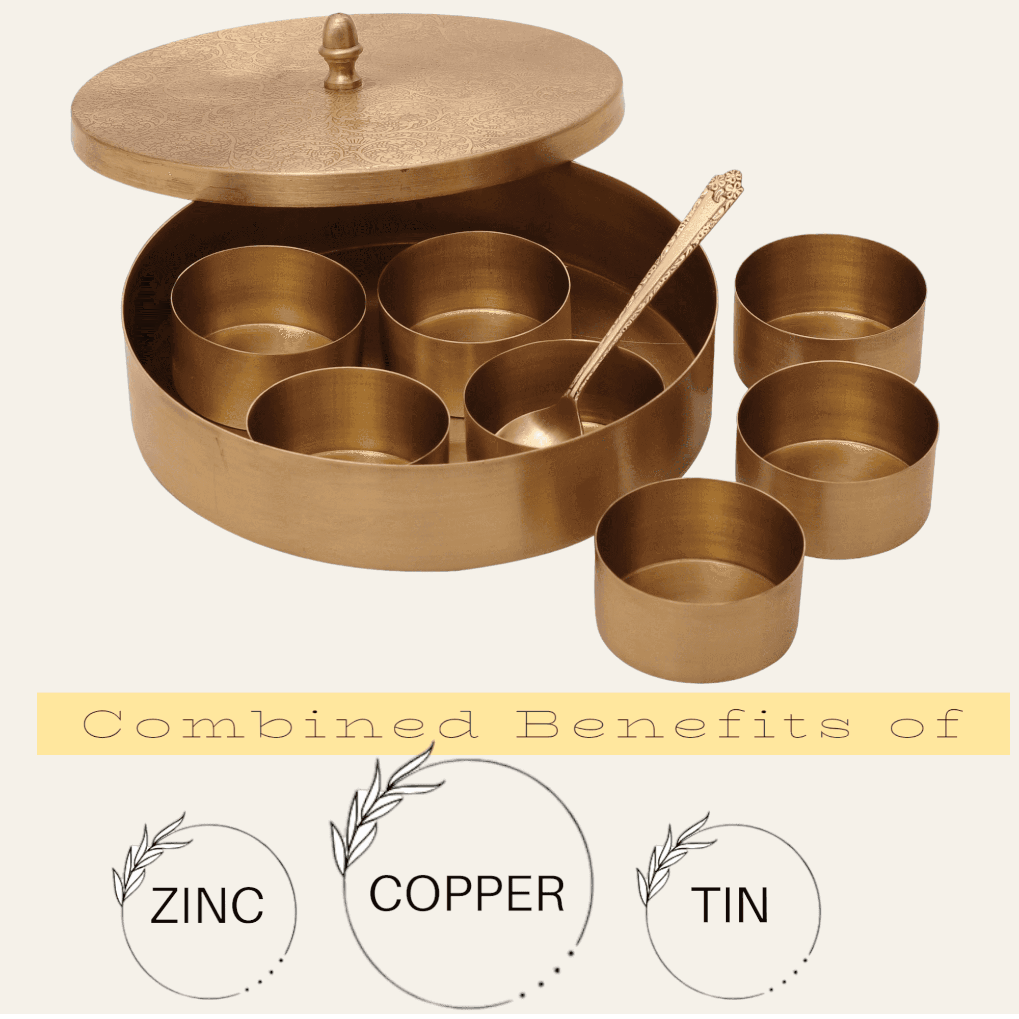 Pure Brass Engraved Spice Box (Masala Daani)