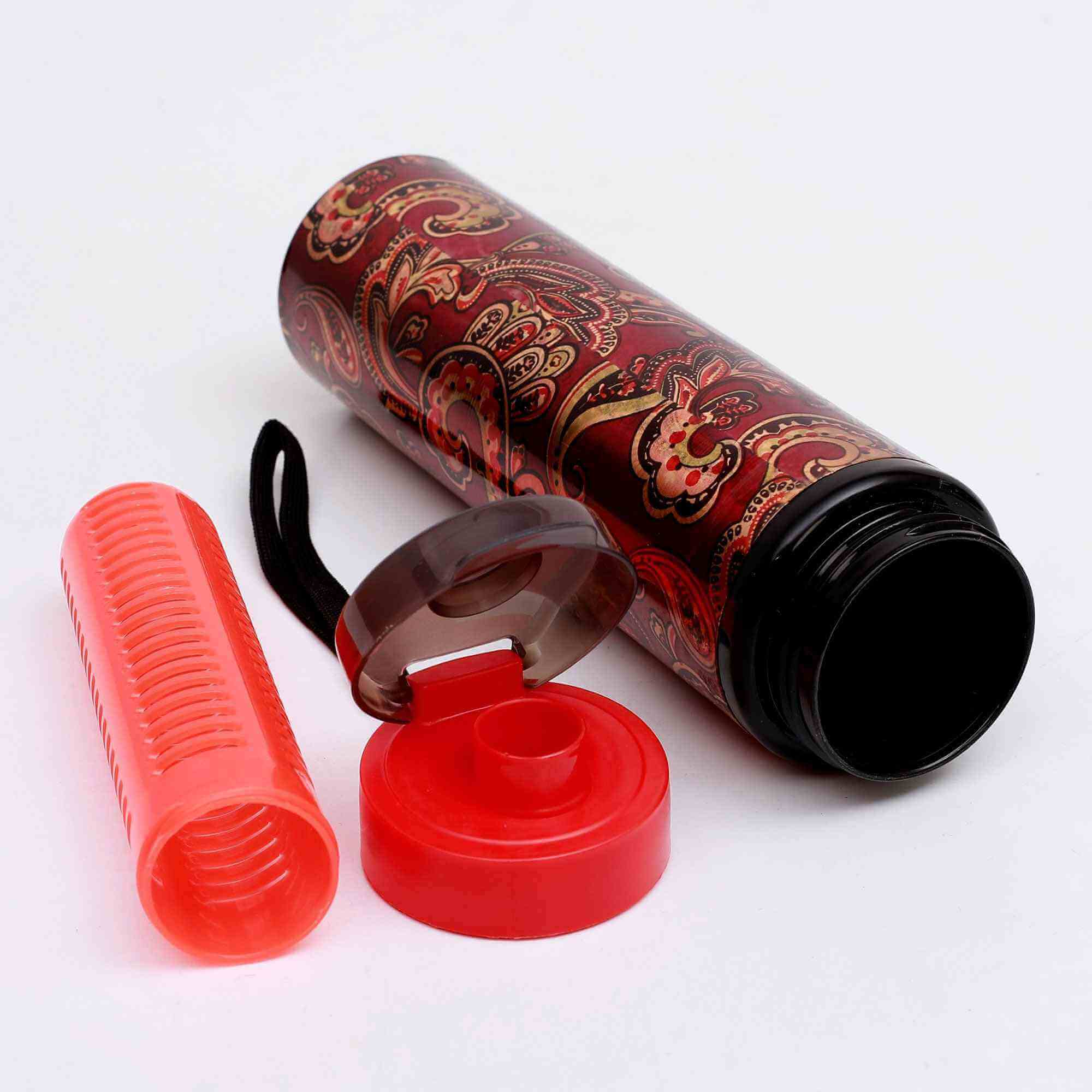 Rangoli Art Maroon Copper Sipper Bottle