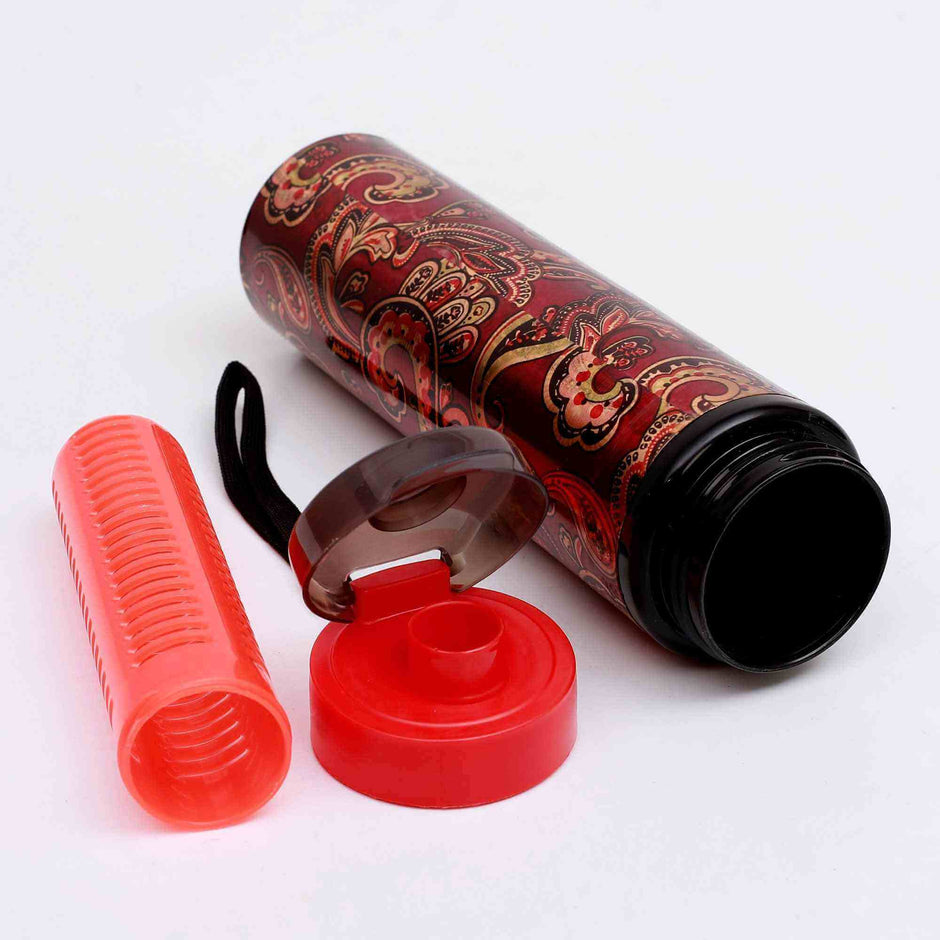Rangoli Art Maroon Copper Sipper Bottle