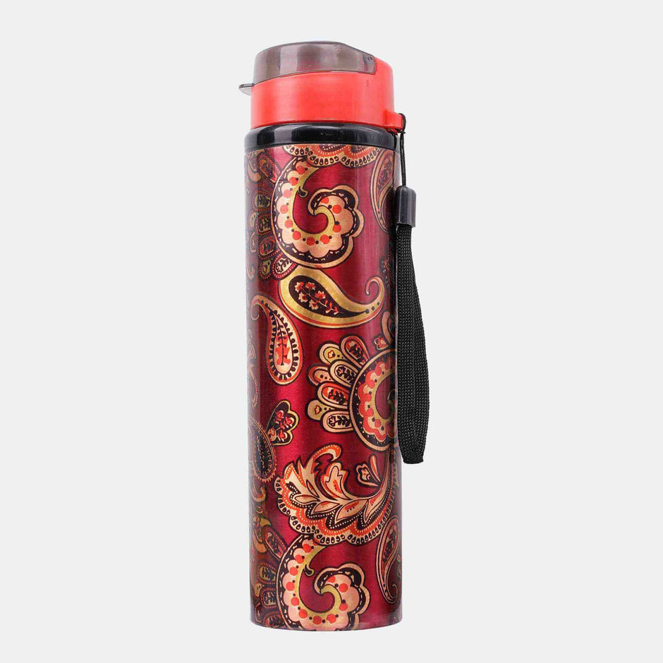 Rangoli Art Maroon Copper Sipper Bottle