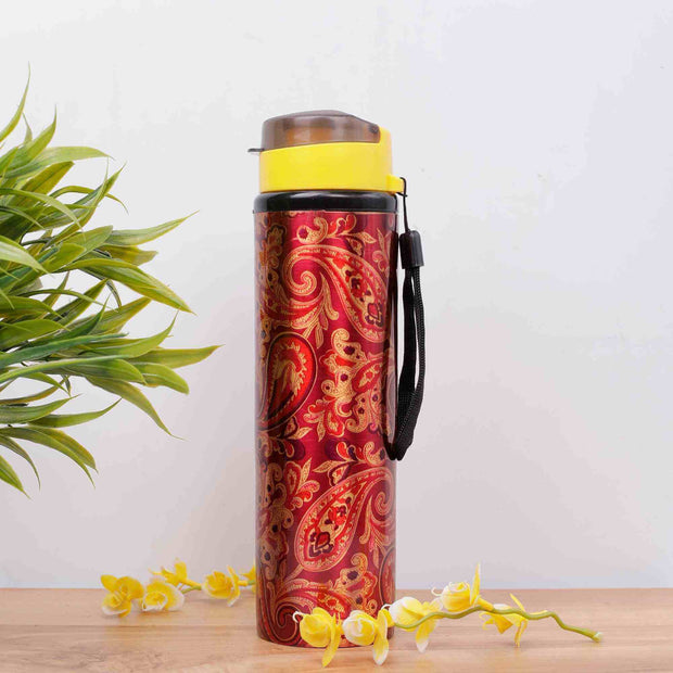 Rangoli Art Red Copper Sipper Bottle