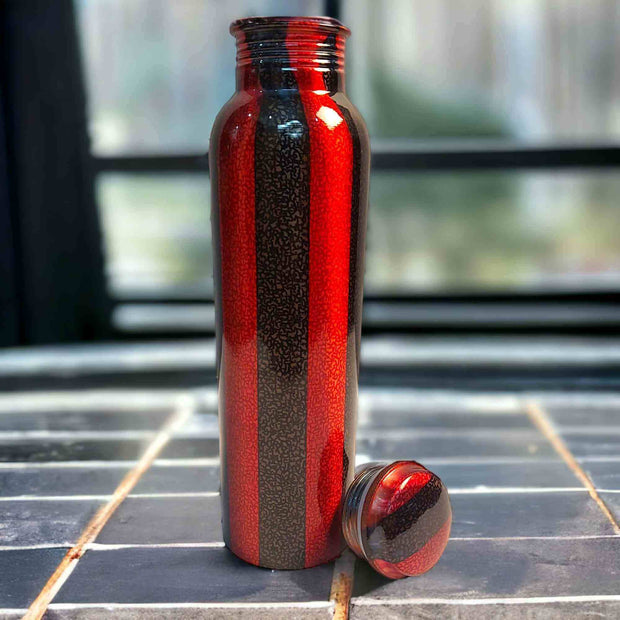 Red & Black Striped Print Copper Bottle