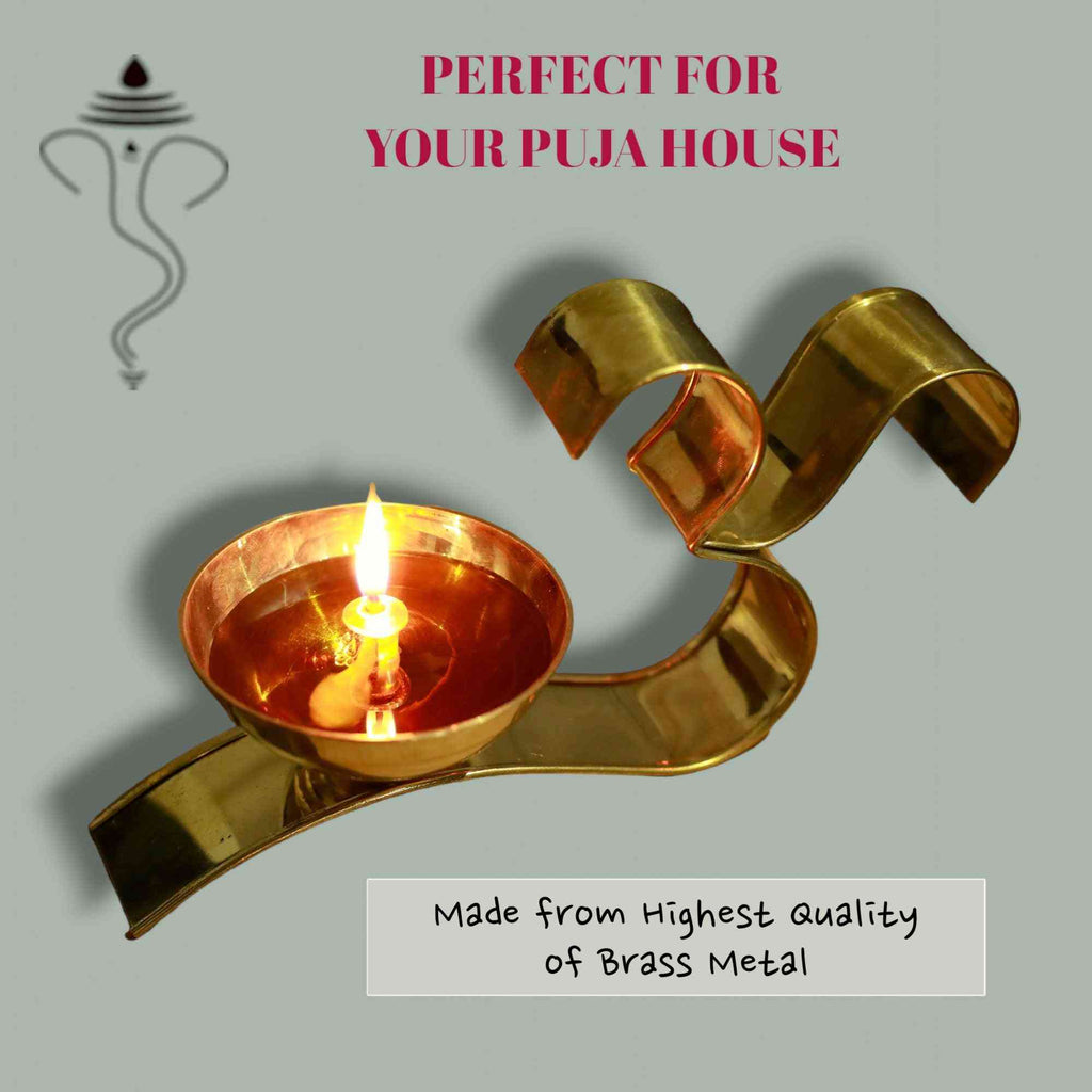 Sacred Om Shaped Brass Diya - The Sundook