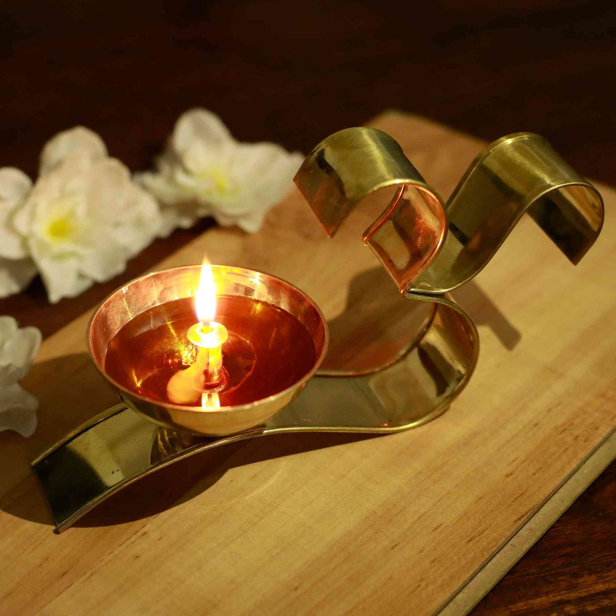 Sacred Om Shaped Brass Diya